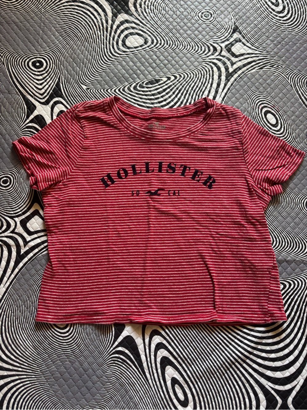 Vintage Hollister Red & White Striped Logo Crop Tee